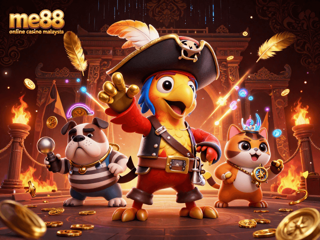 Engage with thrilling gaming at me88 online casino malaysia with interactive pirate-themed scene.