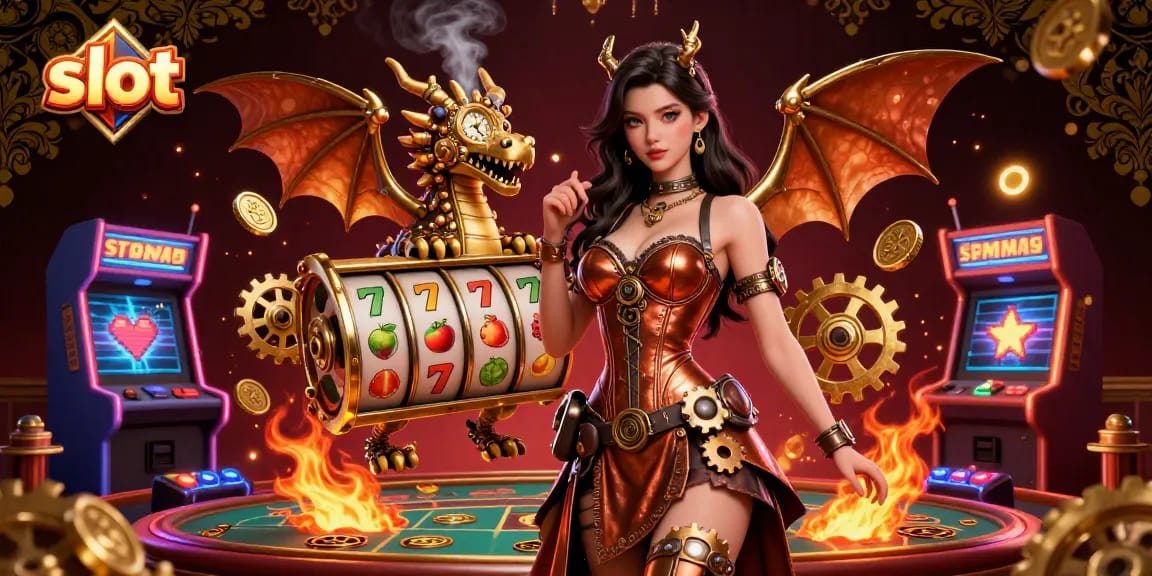 Engage in thrilling slot gameplay with vibrant visuals and rich casino elements in this dynamic scene.