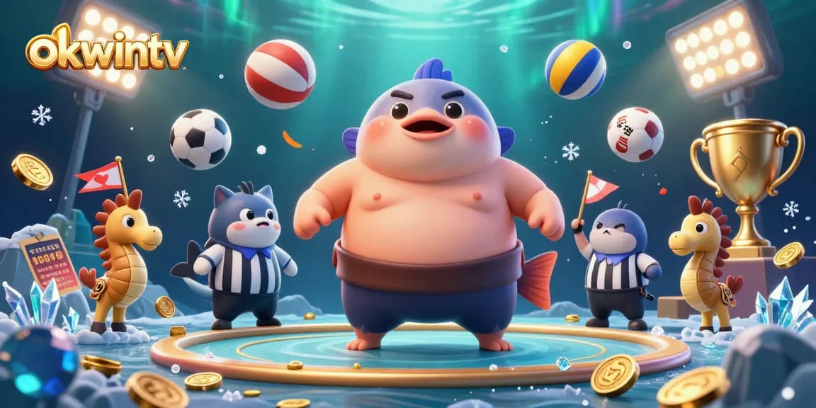 Okwintv showcases sports betting excitement with a vibrant underwater scene filled with dynamic sports elements.