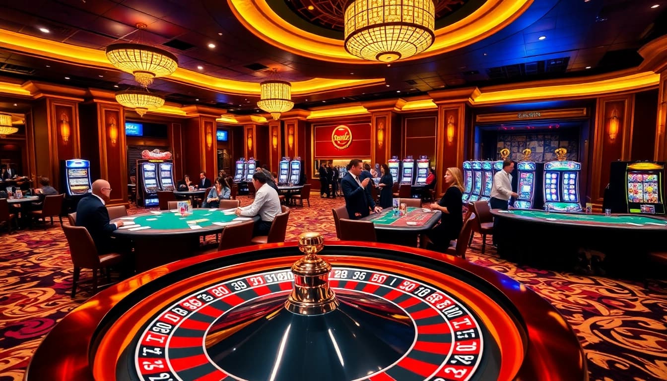 Enjoying thrilling games at https://13win.group/ with players at a vibrant casino table.
