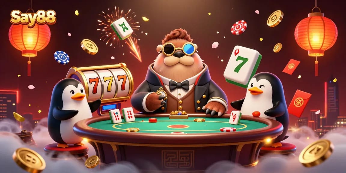 Experience the excitement of Say88 with a poker game featuring a whimsical walrus and friends.