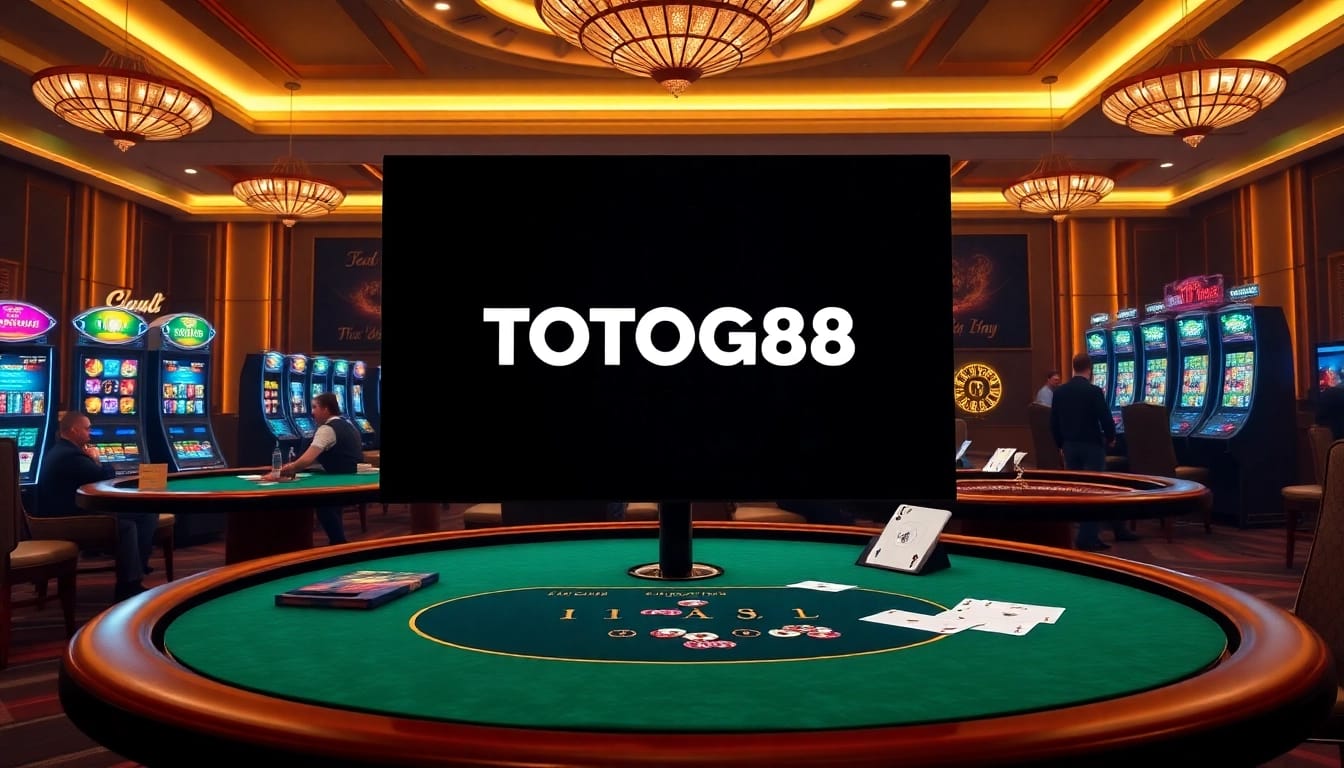 Exciting gambling action at TOTOGG88 casino with vibrant slot machines and poker tables.