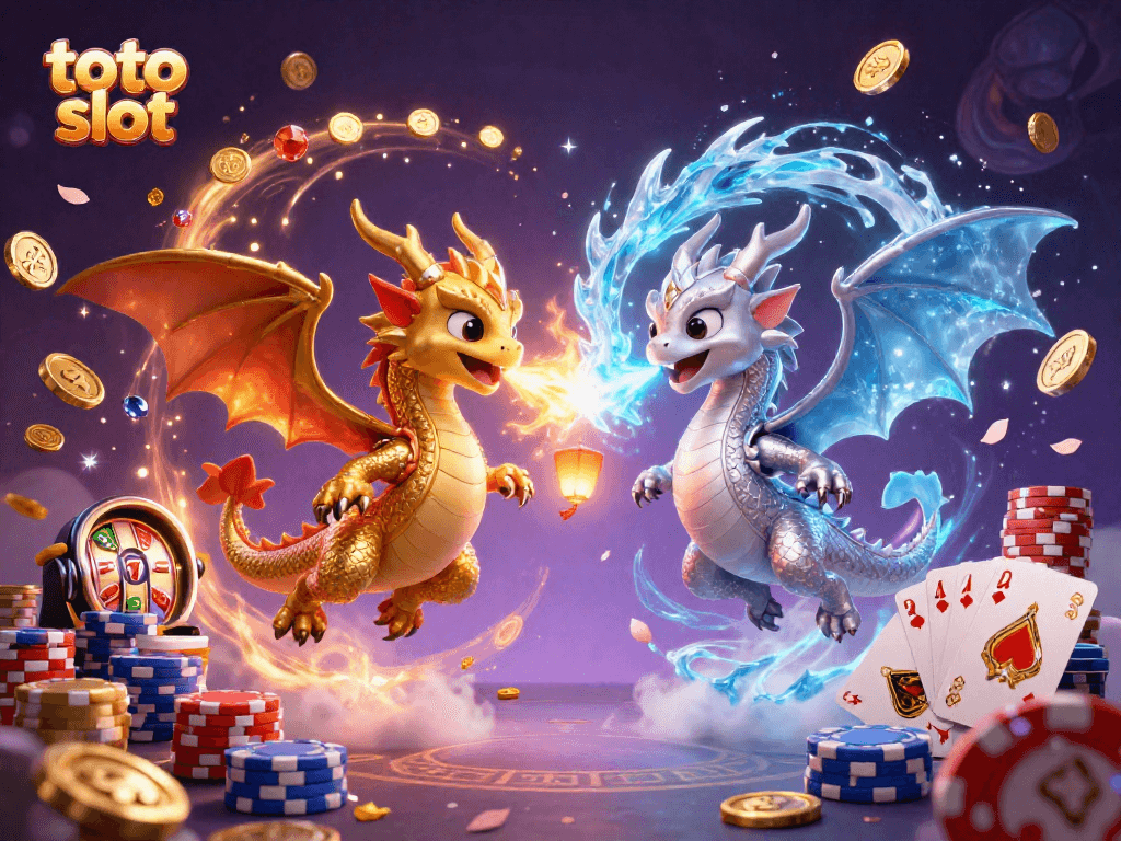 Experience thrilling fun at the toto slot with illuminated slot reels and vibrant casino elements.
