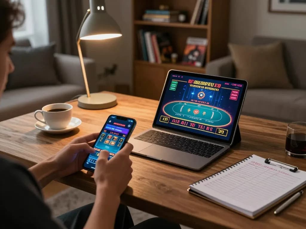 Engaging in casino gaming on mobile and tablet while using 388bet for strategic betting.
