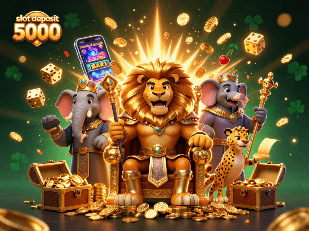 Experience dynamic rewards with slot deposit 5000 gaming, featuring vibrant 3D illustrations and exciting game elements.