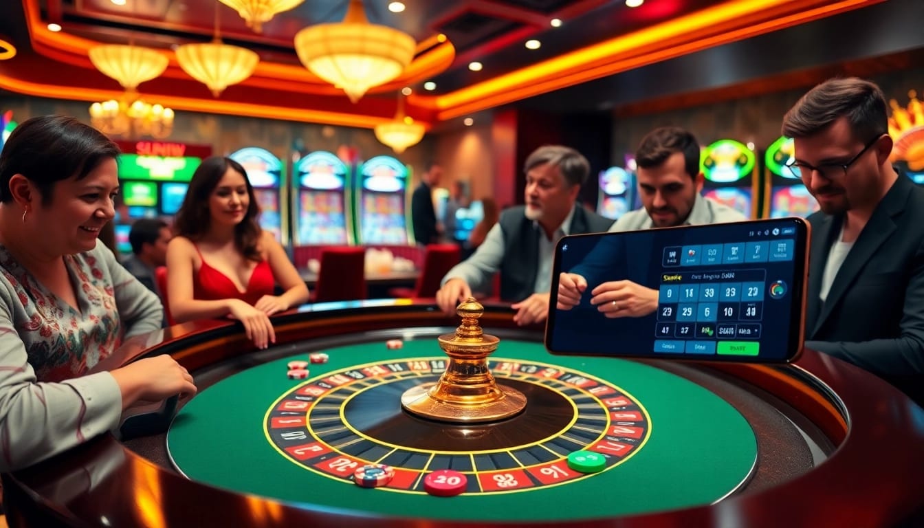 Sunwin players strategizing at a casino table while enjoying immersive gaming experiences.