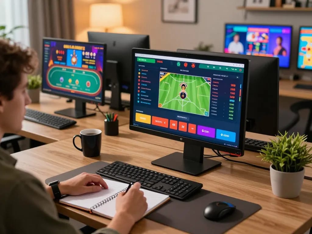 Engaged player analyzing sports odds on Rik vip online betting platform.