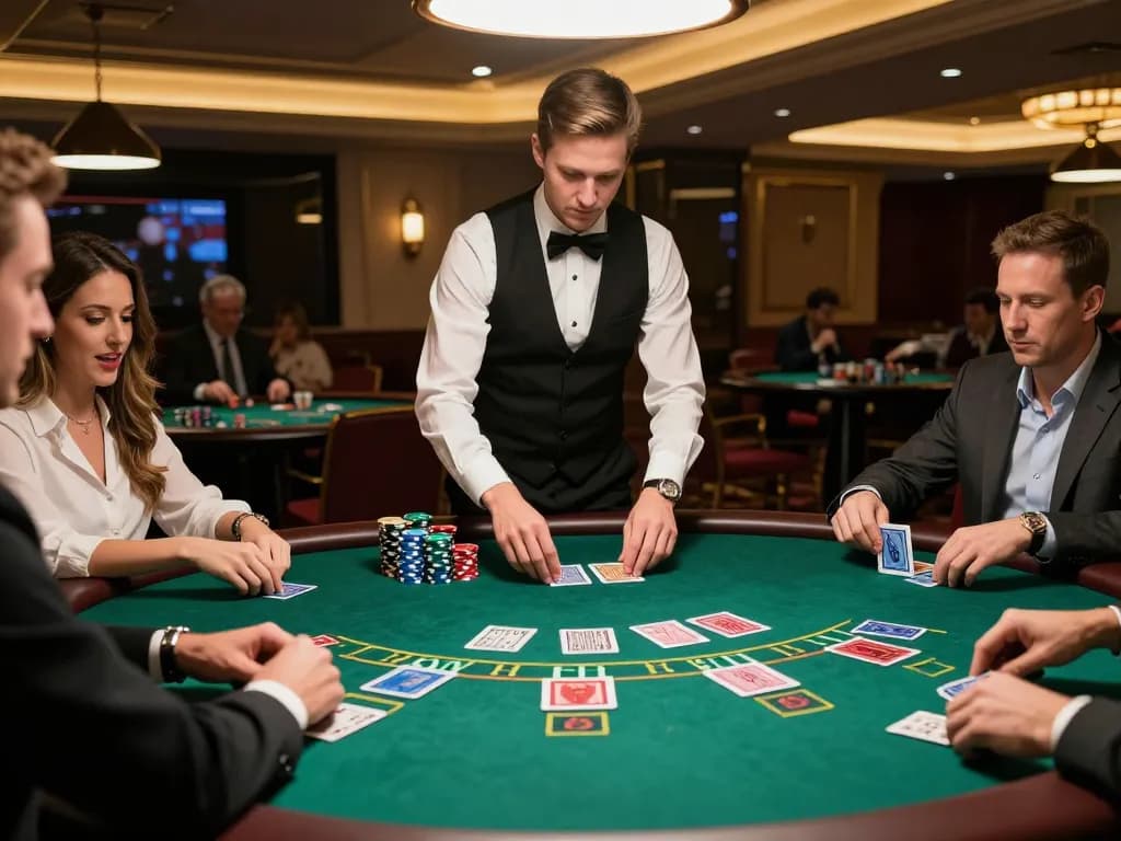 Players engaging at the lively CM 88 Blackjack table, showcasing strategic moves in casino gaming.