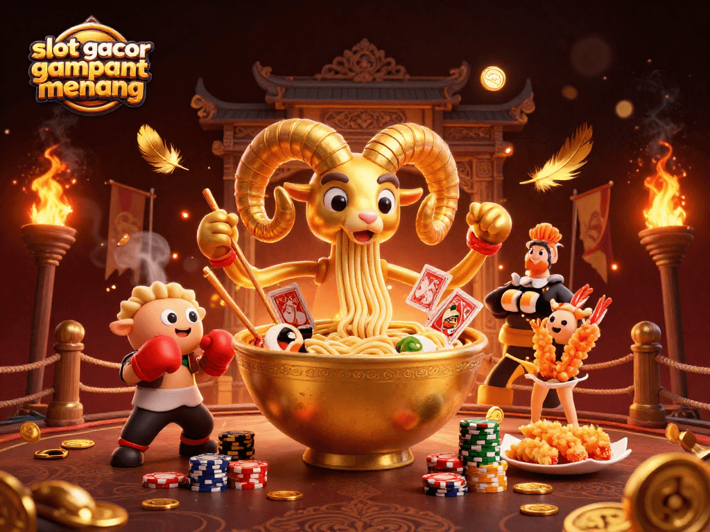Experience gaming action at slot gacor gampang menang with vibrant 3D casino characters and festive elements.