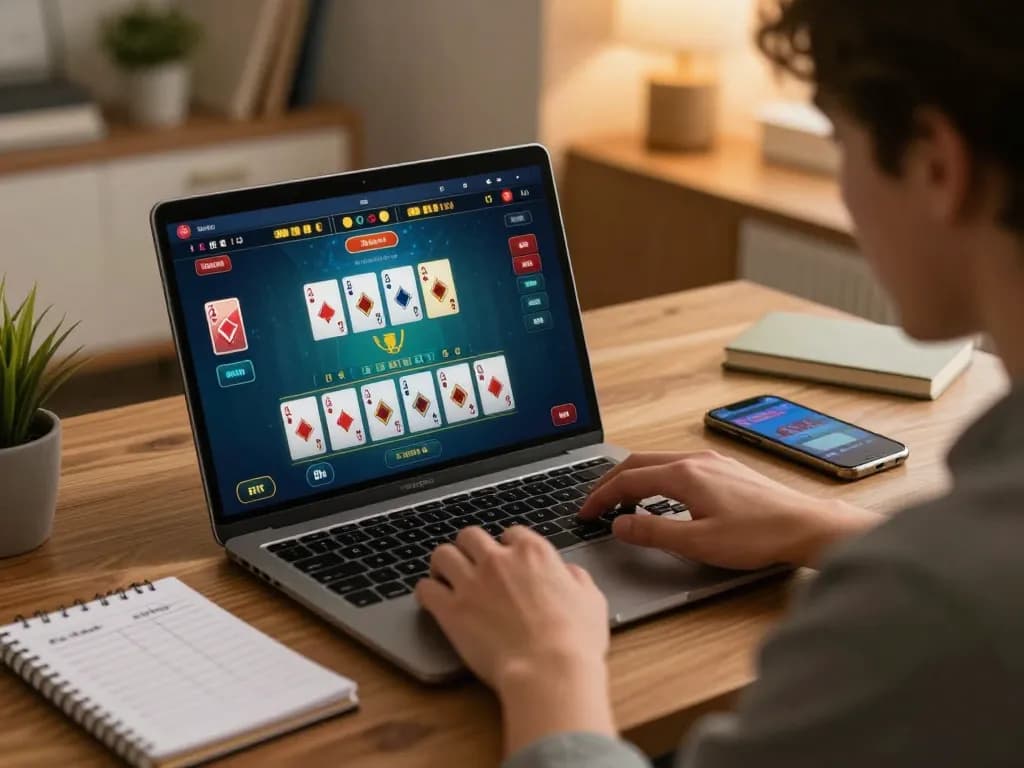Engaging in online baccarat gameplay with yowes jp on a laptop, highlighting strategy and bankroll management.