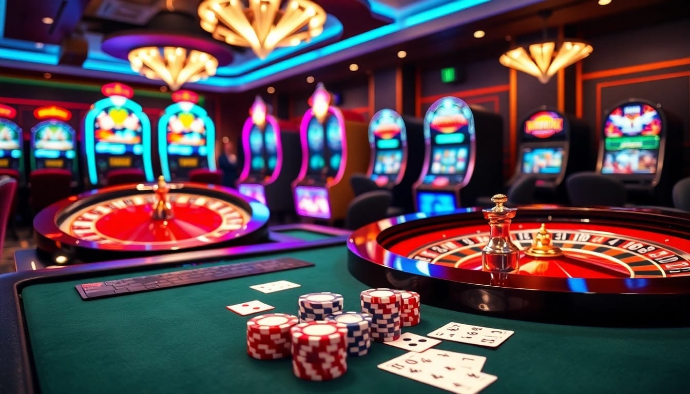 Play exciting games at gg88 with high-end casino tables and vibrant slot machines.
