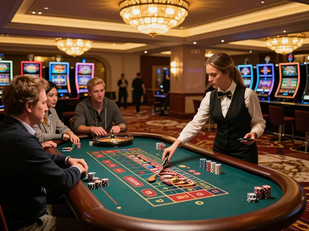 Engaging players place bets at a roulette table in a luxurious casino, highlighting tle-online gambling excitement.
