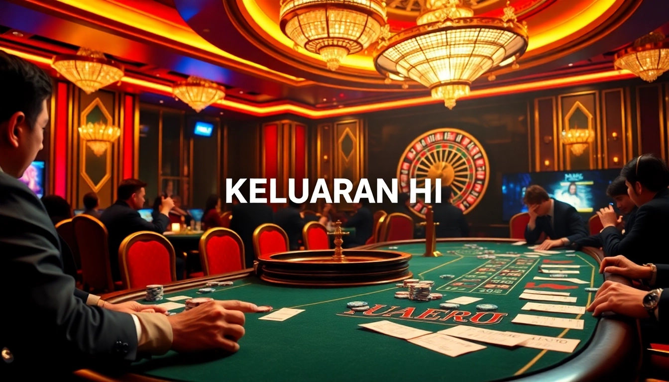 Keluaran HK results displayed live with players engaged in a vibrant casino environment.