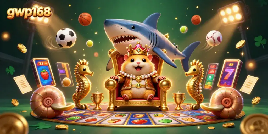 Raja hamster emas bermain di singgasana di dunia gwp168 dengan slot dan elemen judi.