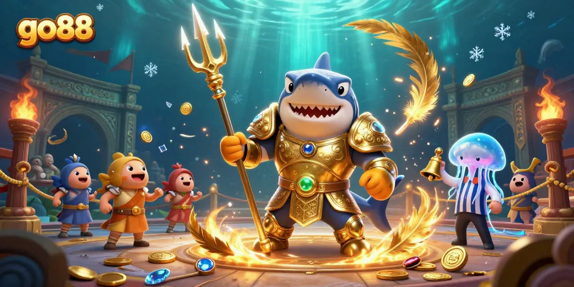 Join the excitement with go88 as a tiger shark battles for victory in the underwater arena.