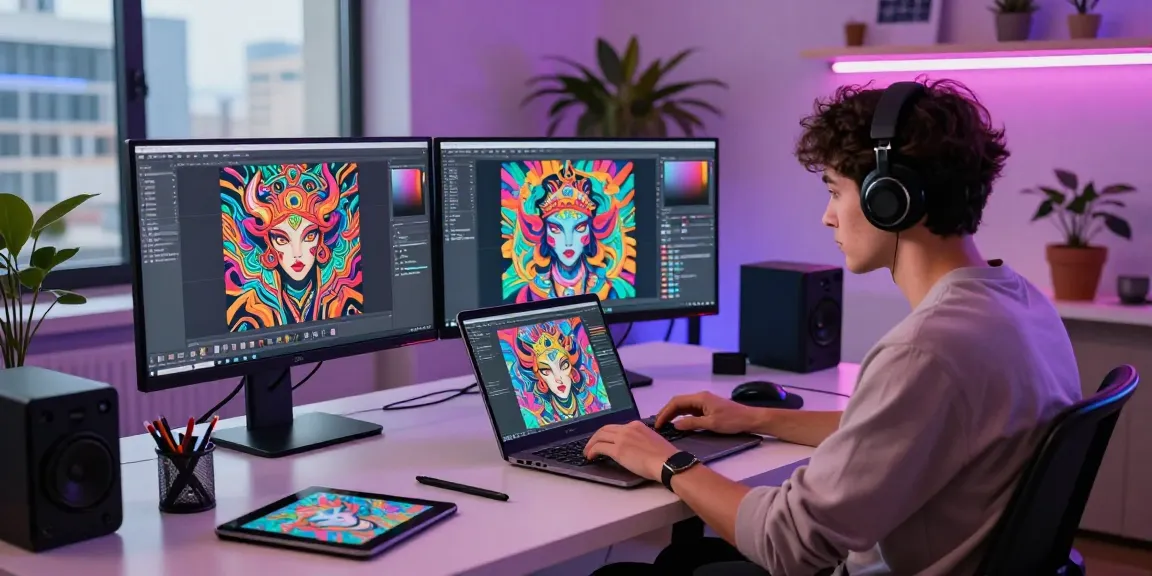 Creating vibrant AI NSFW art in a modern workspace with innovative design.