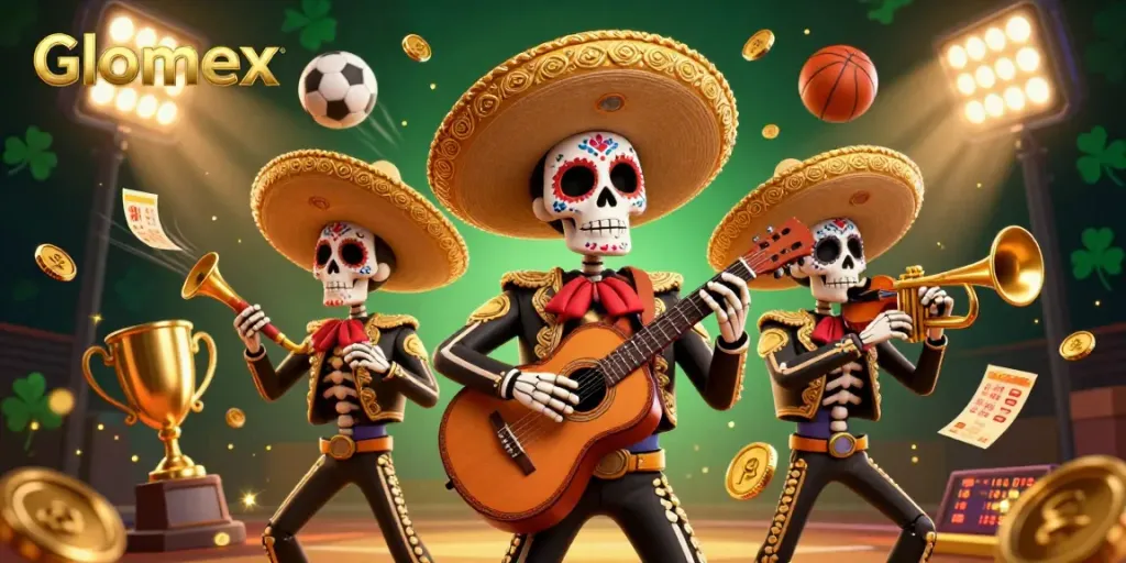 Experience Glomex's vibrant 3D mariachi scene amidst dynamic sports betting elements for engaging gameplay.
