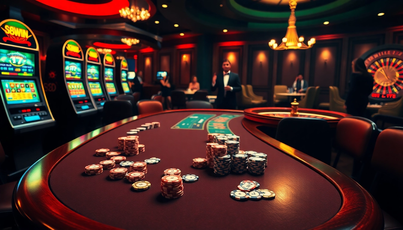 Exciting casino scene showcasing poker chips and roulette wheel at 58win com.