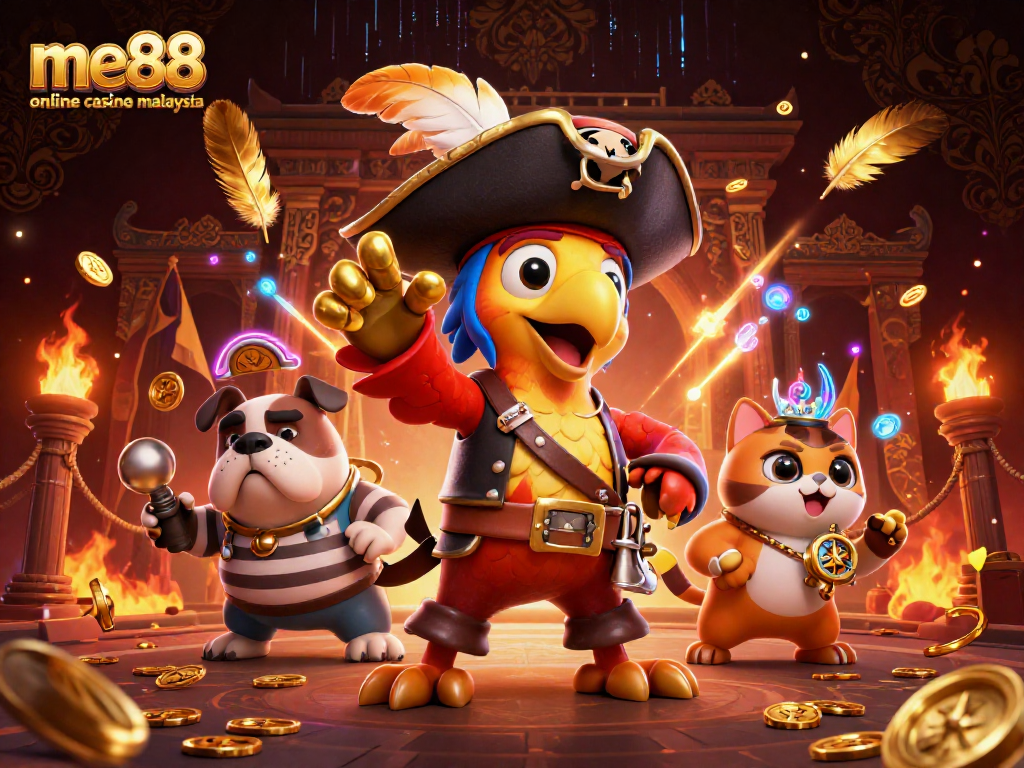 Engage with thrilling gaming at me88 online casino malaysia with interactive pirate-themed scene.