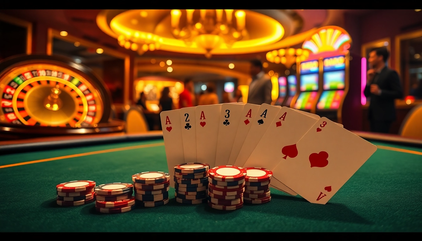 Exciting poker game scene at MM88 casino featuring vibrant chips and cards.