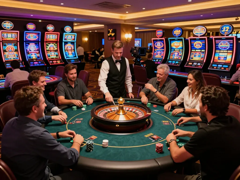 A player enjoying a non gamstop experience at an exciting casino table, surrounded by vibrant activities.