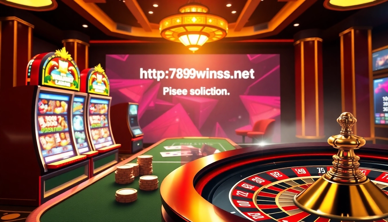 Vibrant casino scene showcasing slot machines and poker tables at https://789winss.net, inviting excitement for gamblers.