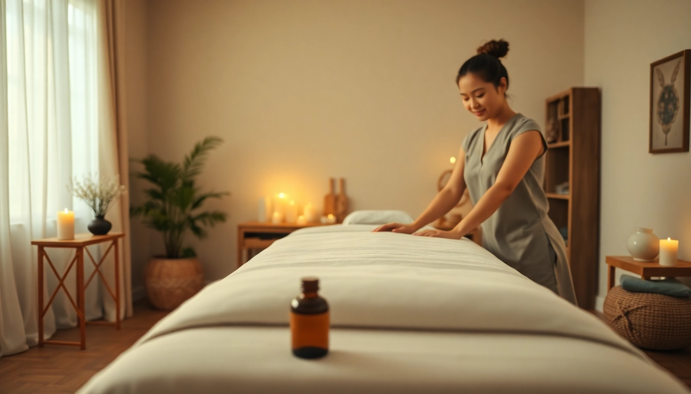 Relaxing 오산출장마사지 scene with a professional therapist and soothing home environment.