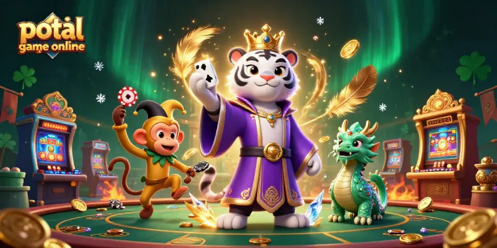 Experience the thrilling portal game online with cartoon characters amid dynamic casino elements.