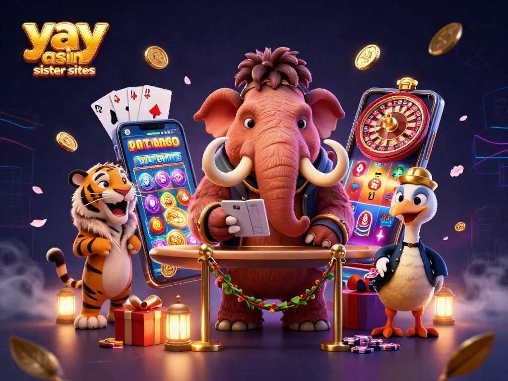 Engage with yay casino sister sites through an exciting 3D illustration of a vibrant casino scene.
