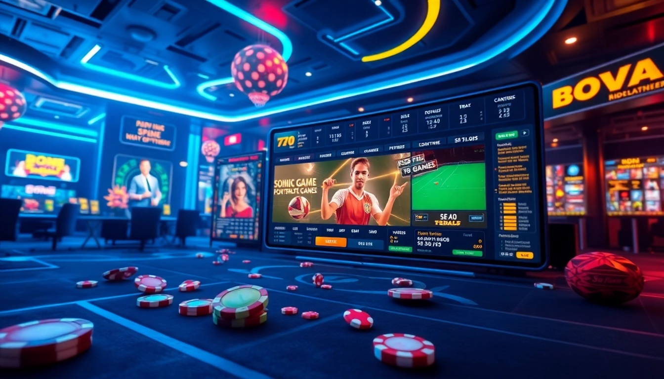 77king Online-Wettoberfläche mit lebhaften Grafiken, die Sport- und Casinospiele darstellen.