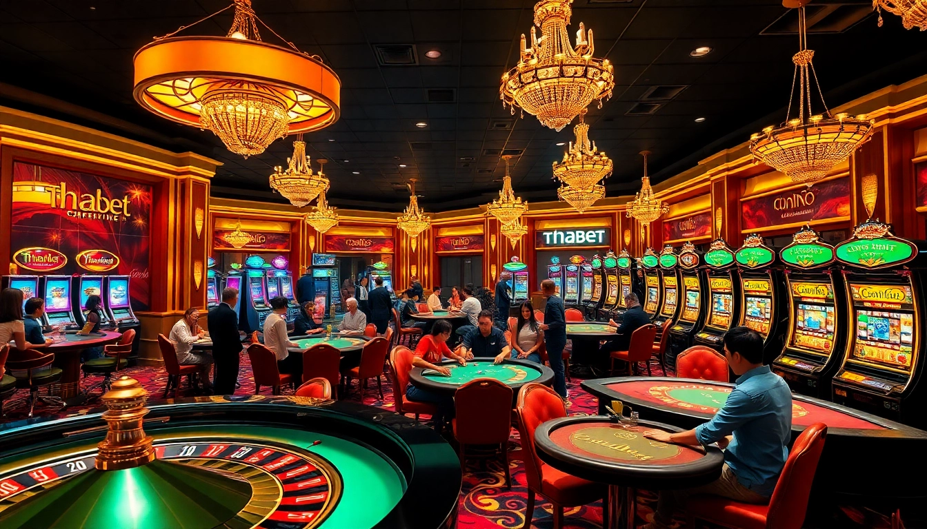 Experience the excitement of thabet at a luxurious casino with vibrant slot machines and poker games.