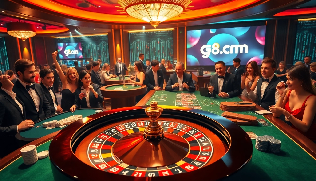 Gambling excitement at go8.com with vibrant roulette and enthusiastic players.
