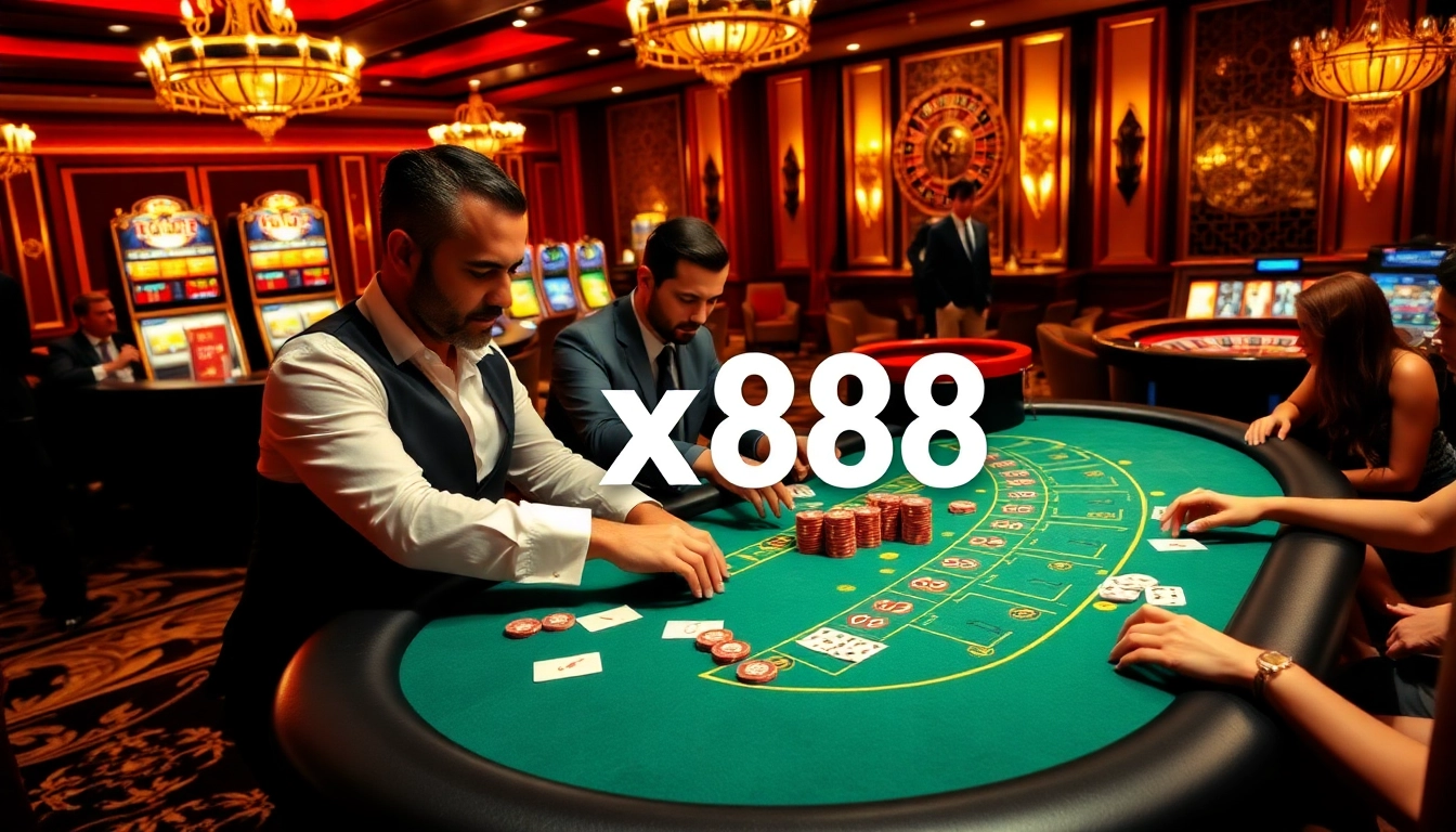 Players engaged in a thrilling poker game at xx88 casino table, showcasing excitement and strategy.