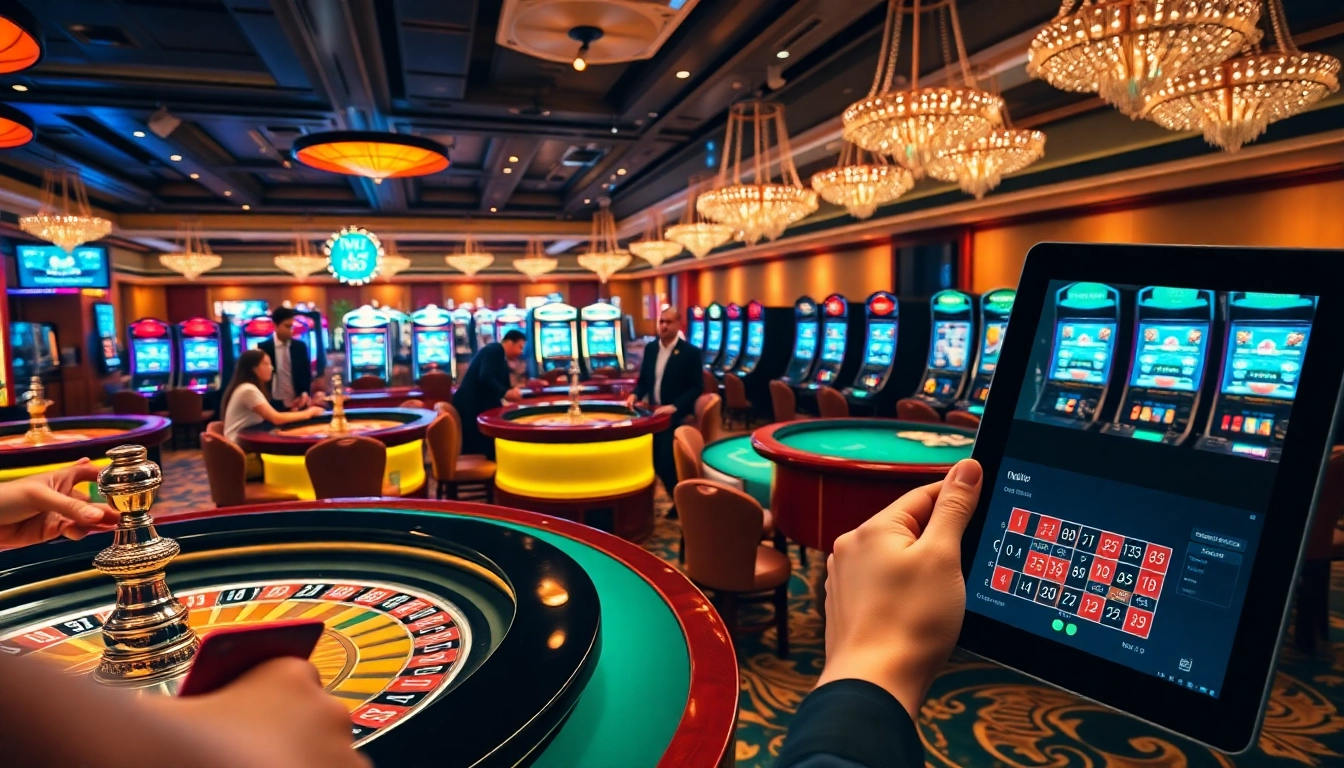 Experience thrilling gameplay at MM88 casino, where vibrant tables and bright slot machines await.
