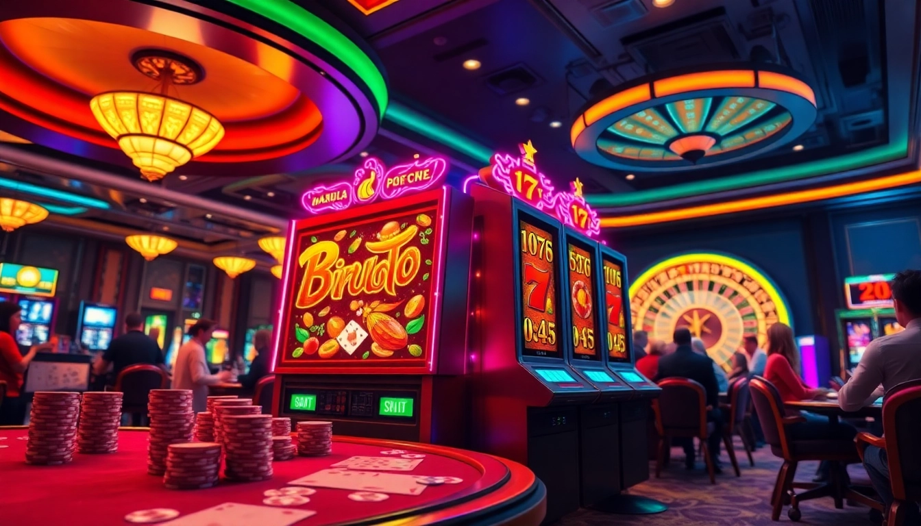 Experience excitement at a Birutoto slot machine in a luxurious casino setting.