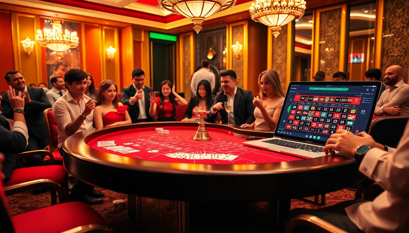 Players enjoying Baccarat at a luxurious table with chips, cards, and casino atmosphere on XX88.COM.