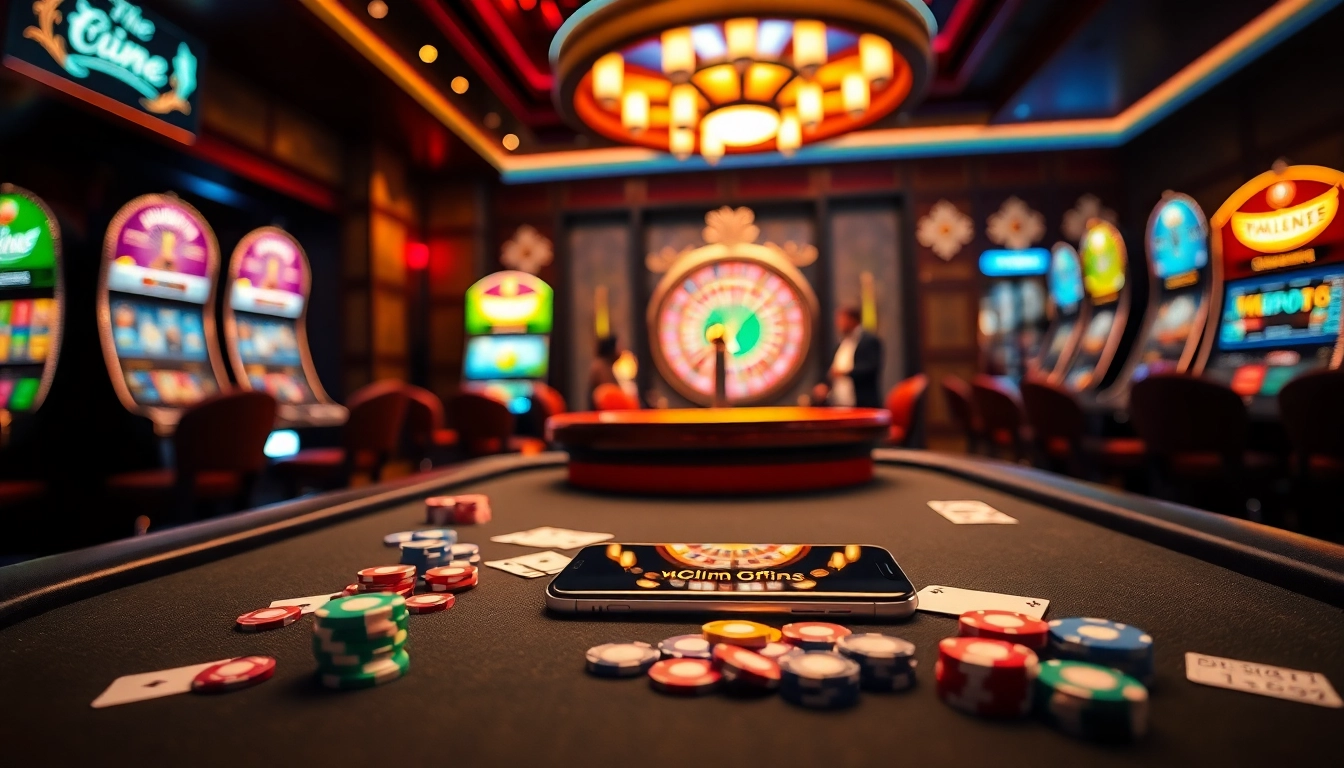 Exciting casino scene showcasing S8 smartphone with vibrant poker chips and colorful playing cards.