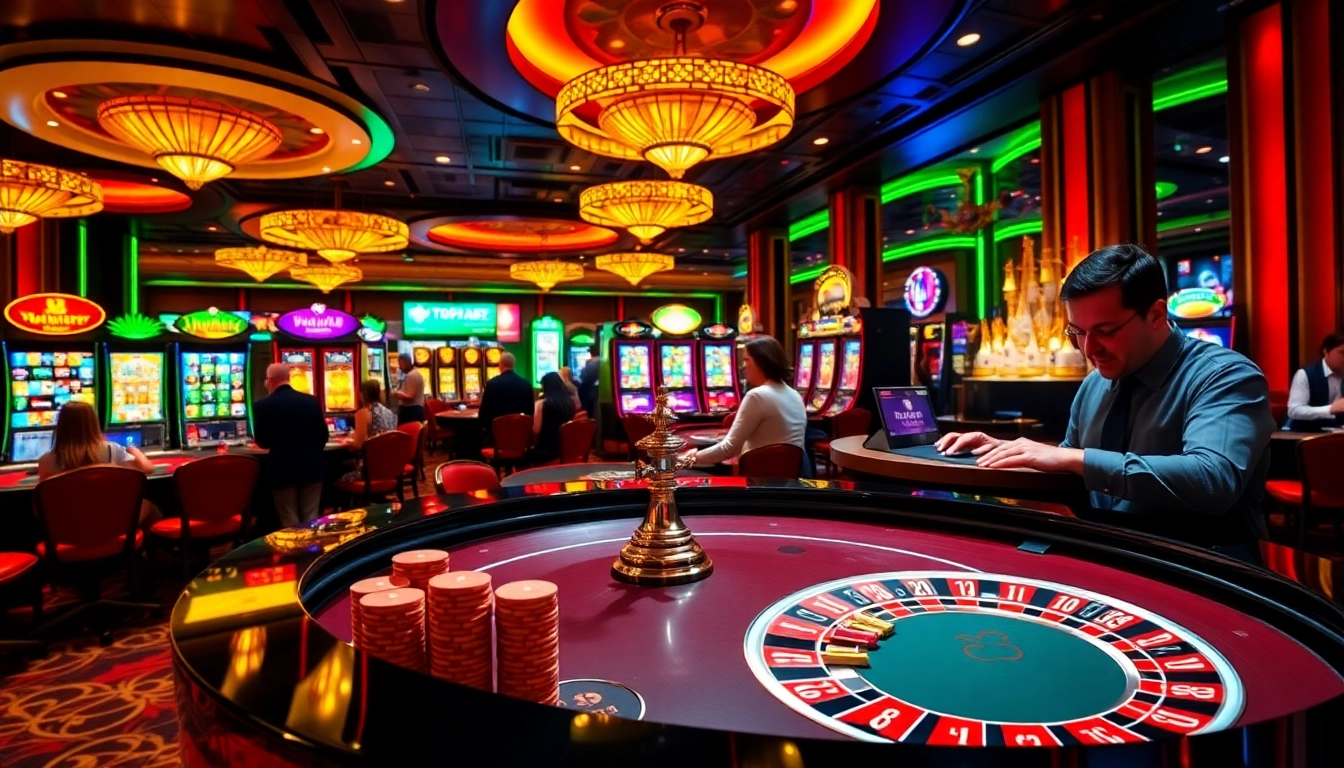 Experience the thrill of KJC Global's vibrant casino atmosphere with roulette tables and lively gaming.