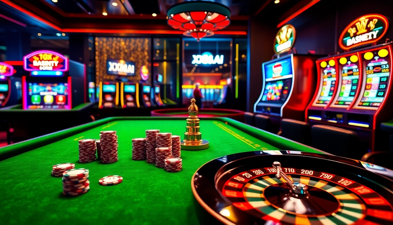 Engage with the XX88.AI casino scene featuring vibrant tables, roulette, and thrilling gaming action.