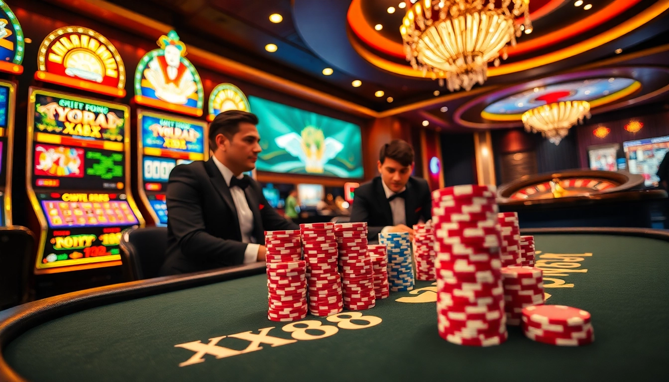 Experience the thrill of gambling at XX88 with vibrant casino games and focused players.