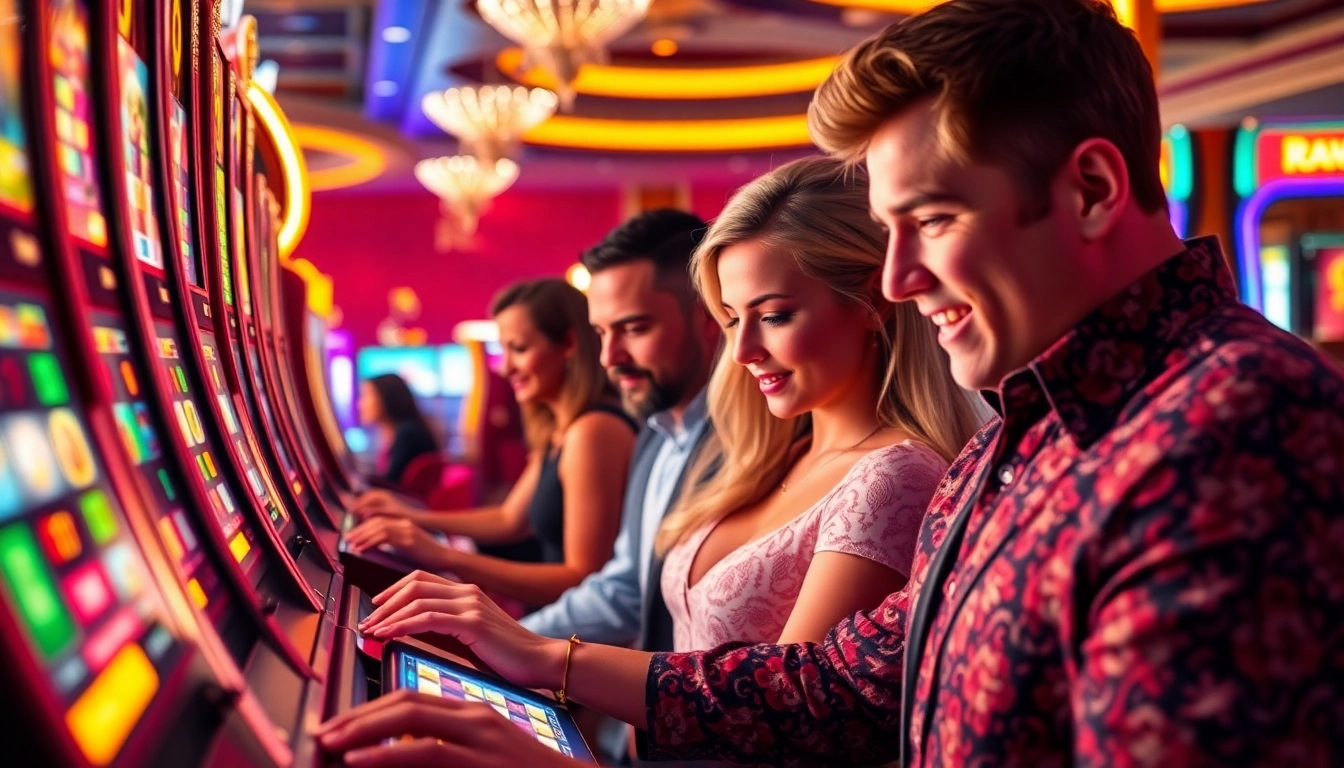 Players enjoying the thrill of the s8 slot machine in a vibrant casino setting.