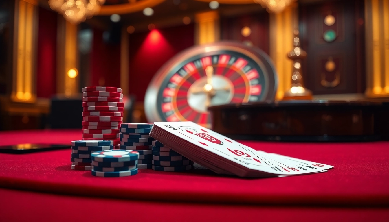 Engage in professional gaming action at https://ga888.at with vibrant poker chips and elegant roulette wheel.
