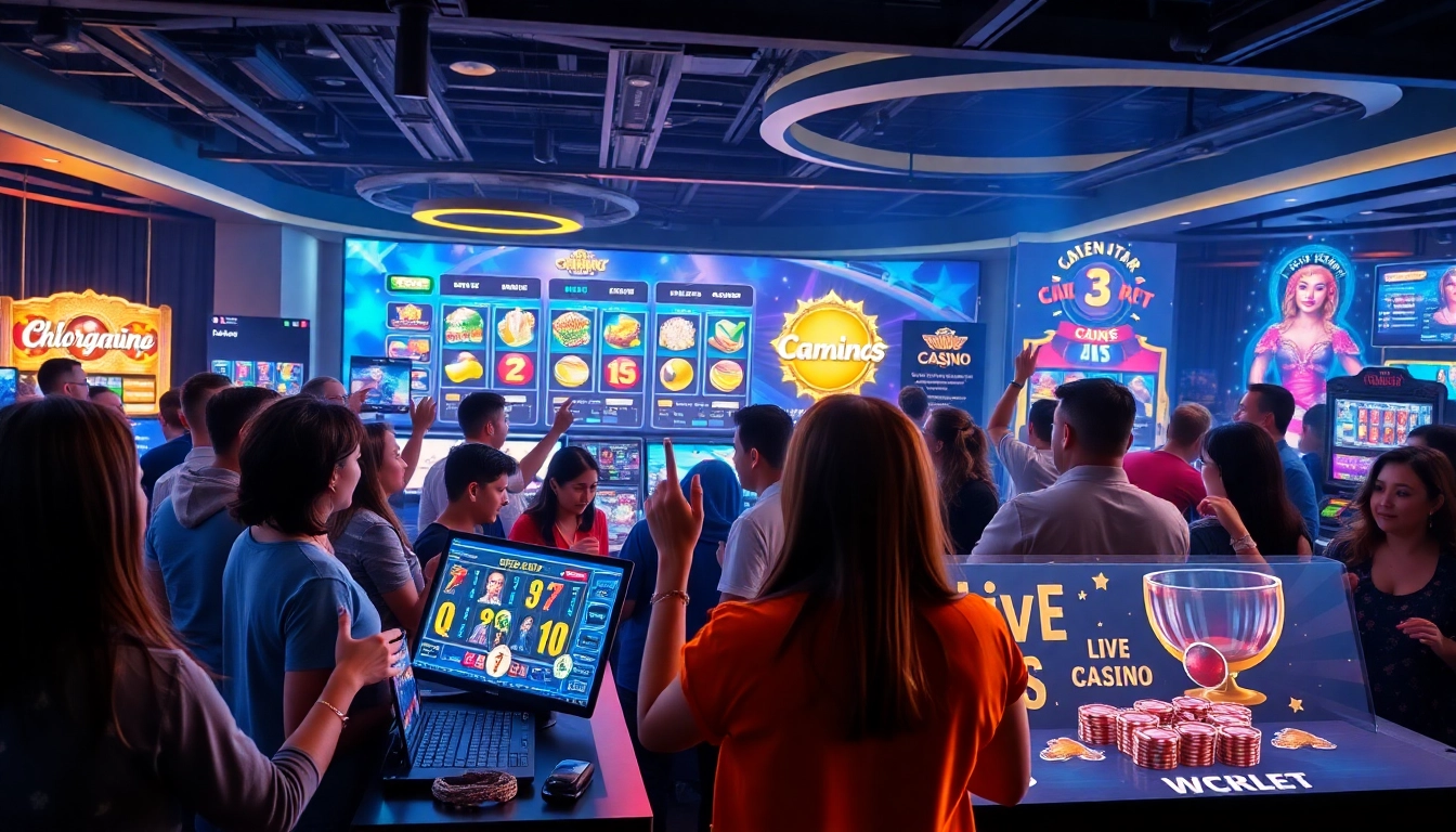 Vibrant bolagacor online gambling scene with players enjoying games.