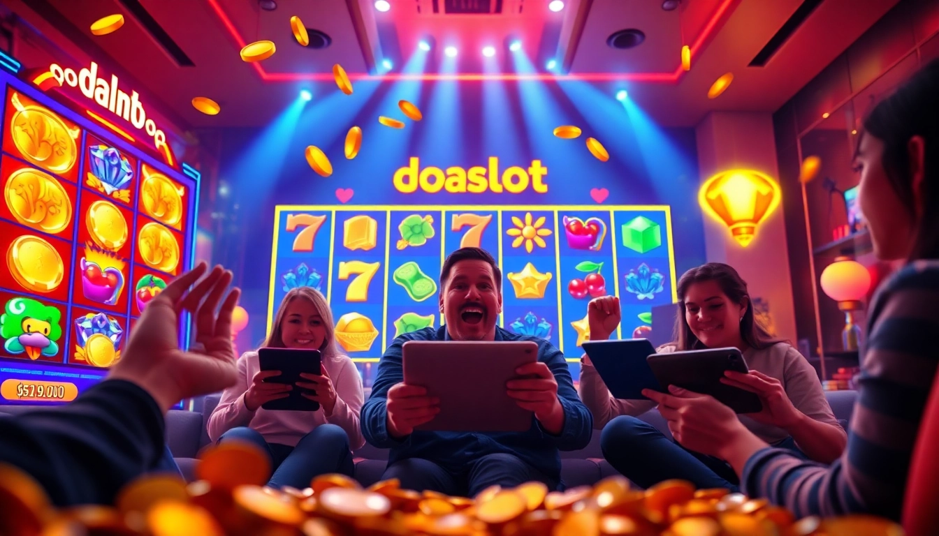 Exciting doaslot slot online gaming experience with vibrant reels and players engaged in action.