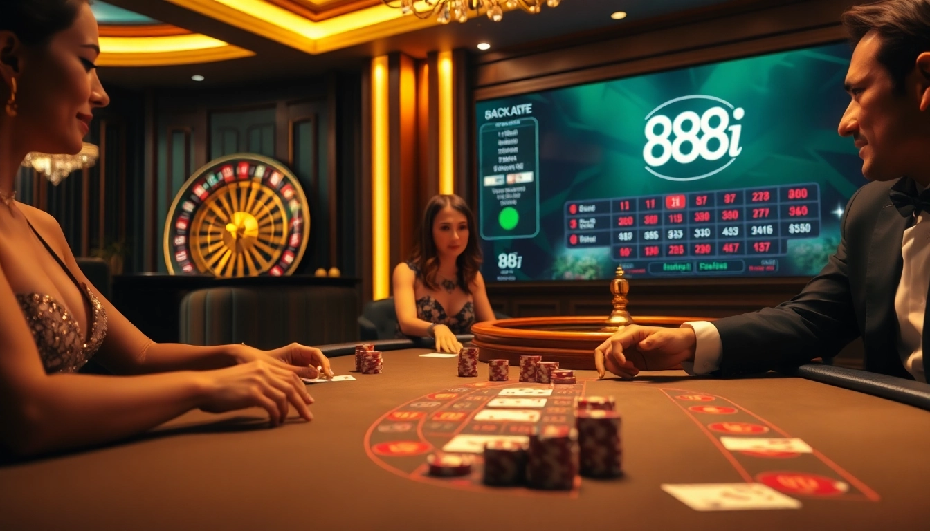 Experience 88i excitement at a luxurious casino table featuring games like Blackjack and Roulette.