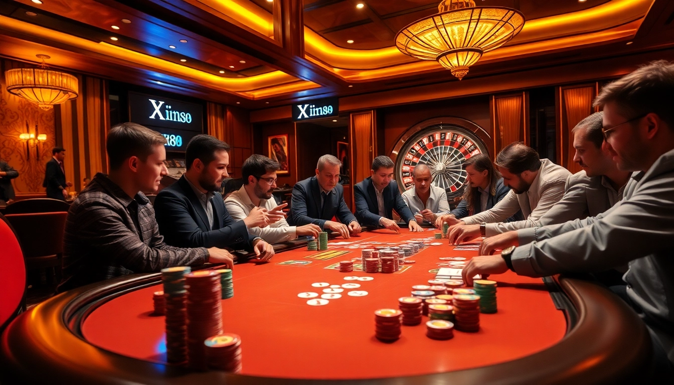 Players engaging at a luxurious poker table in a casino scene related to xin88 oregan.uk.com