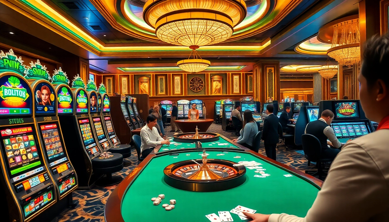 Exciting players winning at situs apiraja88 slot machines in a luxurious casino atmosphere.