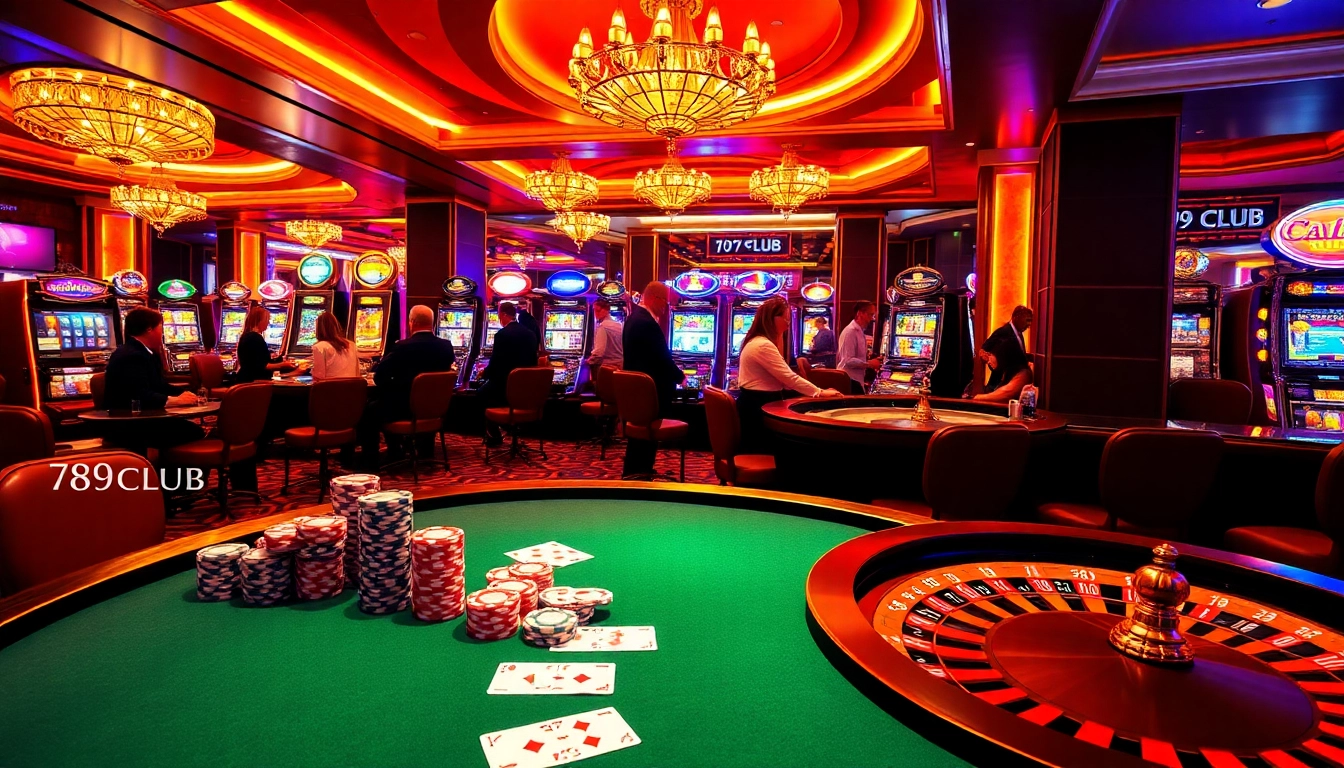 Players enjoying a thrilling game of poker at the 789CLUB casino, surrounded by vibrant atmosphere.