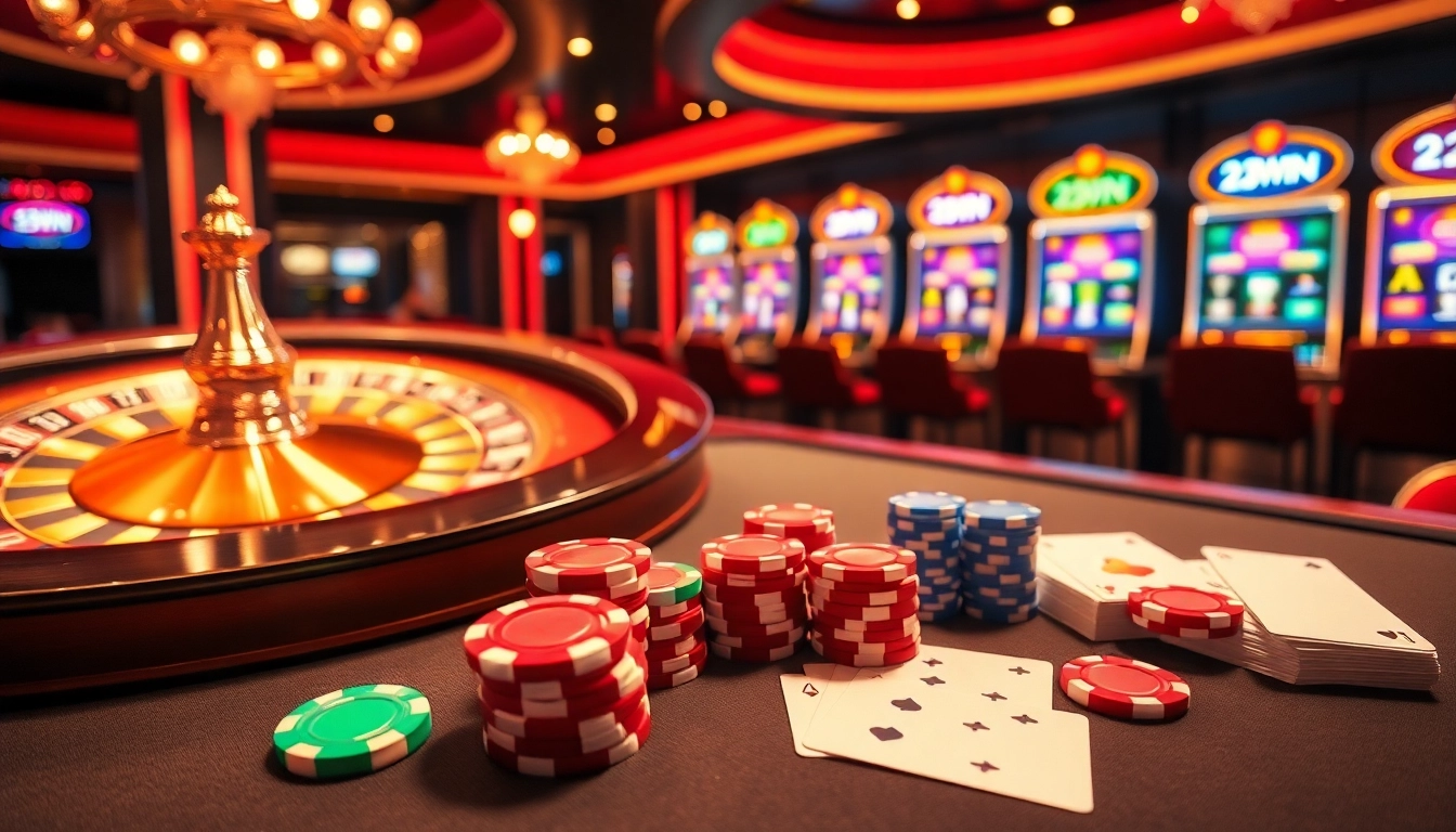 Players engage at a 23win casino table, filled with vibrant chips and exciting gameplay.