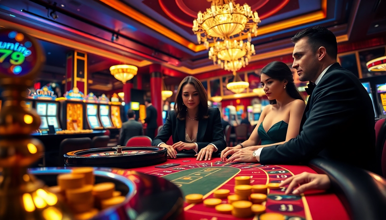 Exciting casino scene featuring poker players and roulette tables at https://fun793.org/, showcasing luxury and thrill.